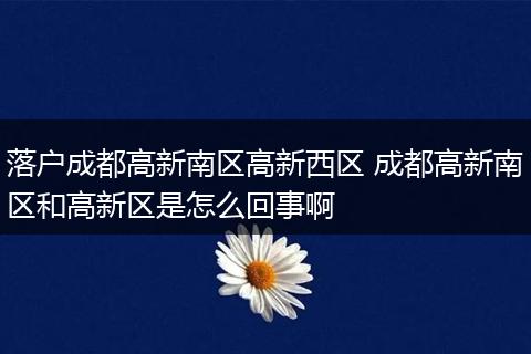 落户成都高新南区高新西区 成都高新南区和高新区是怎么回事啊