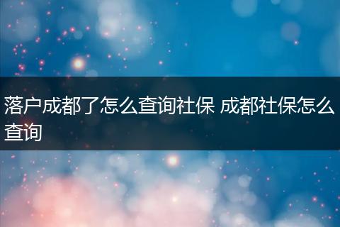 落户成都了怎么查询社保 成都社保怎么查询