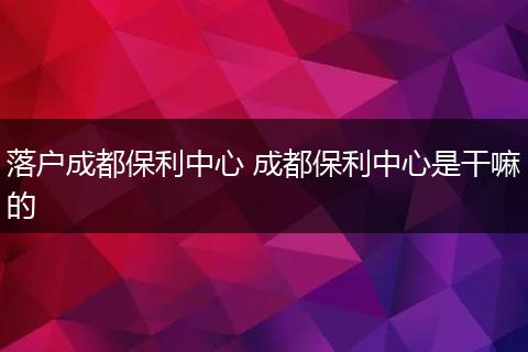 落户成都保利中心 成都保利中心是干嘛的