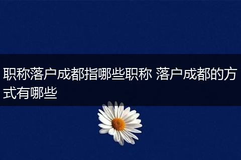 职称落户成都指哪些职称 落户成都的方式有哪些