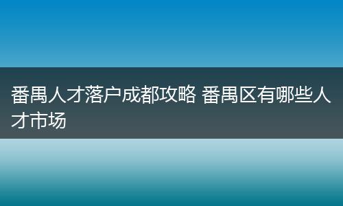 番禺人才落户成都攻略 番禺区有哪些人才市场