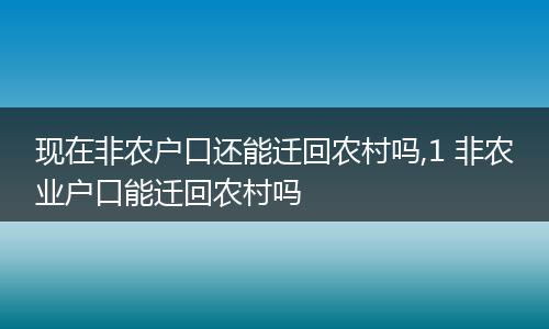 现在非农户口还能迁回农村吗,1 非农业户口能迁回农村吗