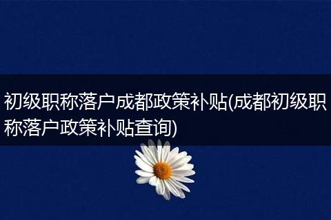 初级职称落户成都政策补贴(成都初级职称落户政策补贴查询)
