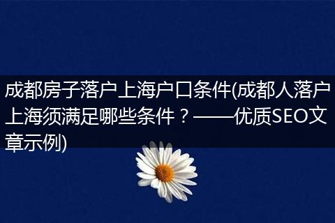 成都房子落户上海户口条件(成都人落户上海须满足哪些条件？——优质SEO文章示例)