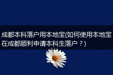 成都本科落户用本地宝(如何使用本地宝在成都顺利申请本科生落户？)