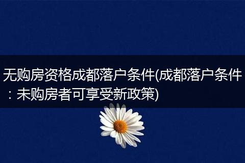 无购房资格成都落户条件(成都落户条件：未购房者可享受新政策)