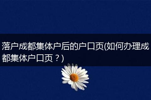 落户成都集体户后的户口页(如何办理成都集体户口页？)