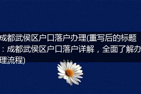 成都武侯区户口落户办理(重写后的标题：成都武侯区户口落户详解，全面了解办理流程)
