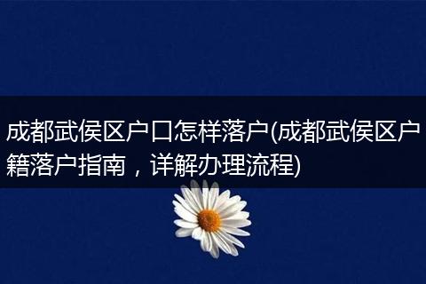 成都武侯区户口怎样落户(成都武侯区户籍落户指南，详解办理流程)