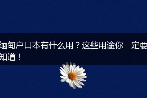 缅甸户口本有什么用?这些用途你一定要知道!
