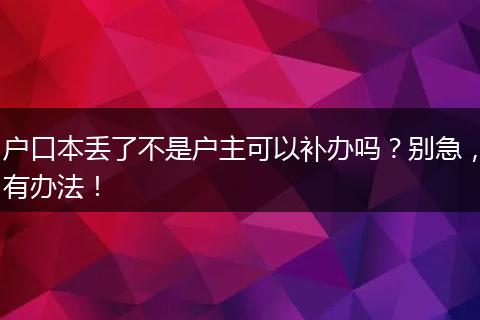 户口本丢了不是户主可以补办吗?别急,有办法!