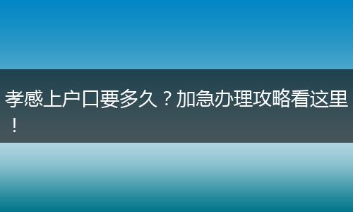 孝感上户口要多久?加急办理攻略看这里!
