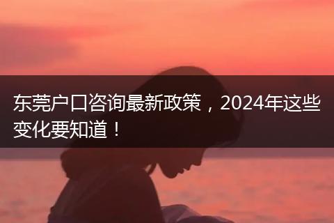东莞户口咨询最新政策,2024年这些变化要知道!
