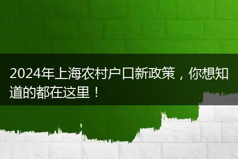 2024年上海农村户口新政策，你想知道的都在这里！