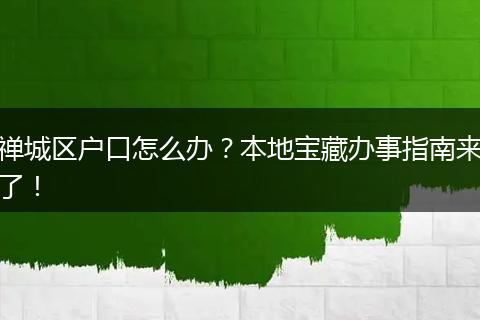 禅城区户口怎么办?本地宝藏办事指南来了!
