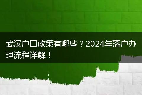 武汉户口政策有哪些?2024年落户办理流程详解!