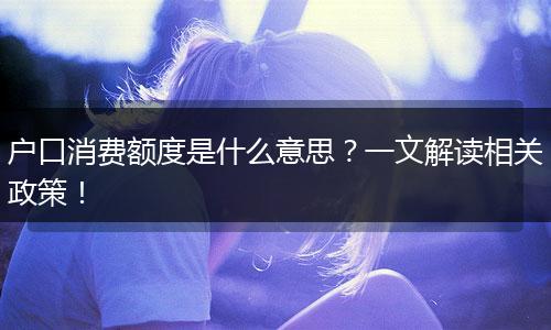 户口消费额度是什么意思?一文解读相关政策!