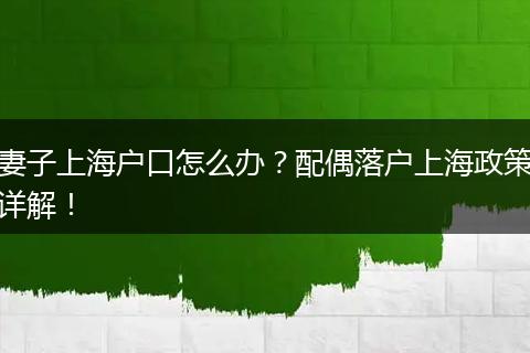 妻子上海户口怎么办?配偶落户上海政策详解!
