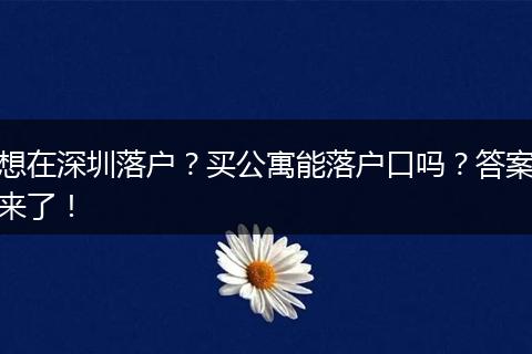想在深圳落户?买公寓能落户口吗?答案来了!