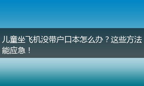 儿童坐飞机没带户口本怎么办？这些方法能应急！