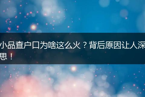 小品查户口为啥这么火？背后原因让人深思！