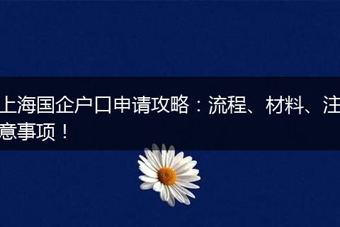 上海国企户口申请攻略：流程、材料、注意事项！