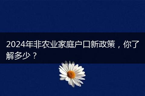 2024年非农业家庭户口新政策，你了解多少？