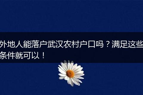 外地人能落户武汉农村户口吗？满足这些条件就可以！