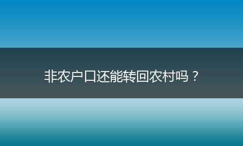 非农户口还能转回农村吗?