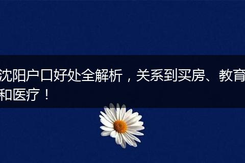 沈阳户口好处全解析,关系到买房、教育和医疗!