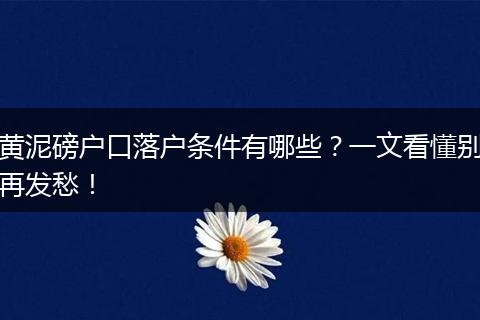 黄泥磅户口落户条件有哪些?一文看懂别再发愁!