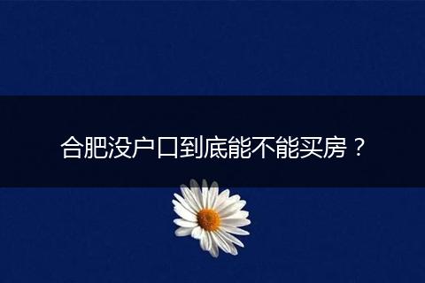合肥没户口到底能不能买房?