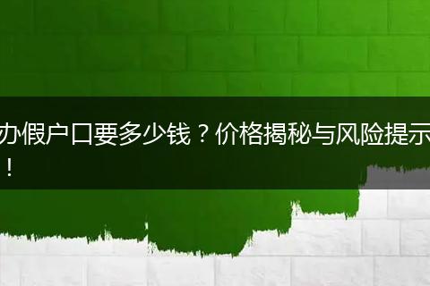 办假户口要多少钱?价格揭秘与风险提示!