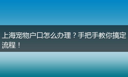 上海宠物户口怎么办理？手把手教你搞定流程！