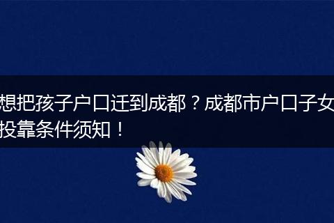 想把孩子户口迁到成都？成都市户口子女投靠条件须知！