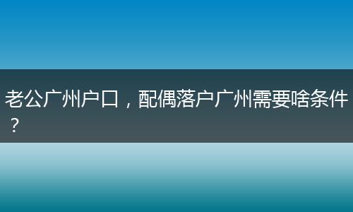 老公广州户口，配偶落户广州需要啥条件？