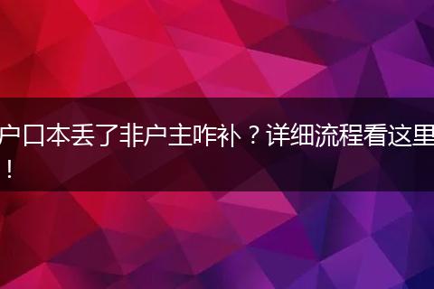 户口本丢了非户主咋补？详细流程看这里！