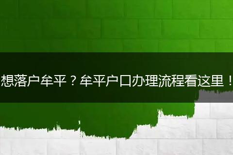 想落户牟平？牟平户口办理流程看这里！