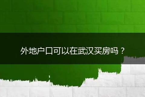 外地户口可以在武汉买房吗？