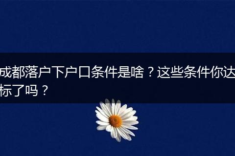 成都落户下户口条件是啥？这些条件你达标了吗？