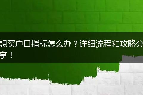 想买户口指标怎么办？详细流程和攻略分享！