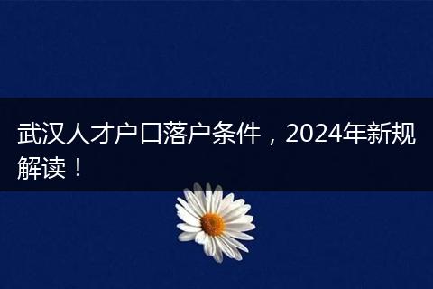 武汉人才户口落户条件，2024年新规解读！