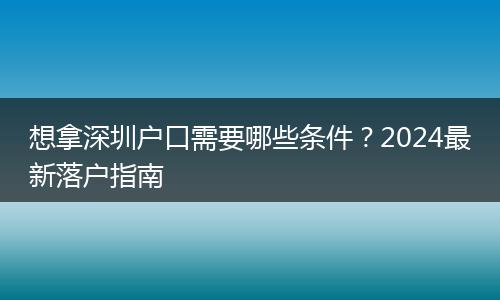 想拿深圳户口需要哪些条件？2024最新落户指南