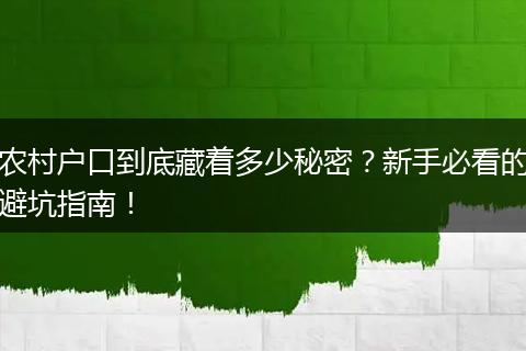 农村户口到底藏着多少秘密？新手必看的避坑指南！