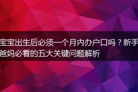 宝宝出生后必须一个月内办户口吗？新手爸妈必看的五大关键问题解析