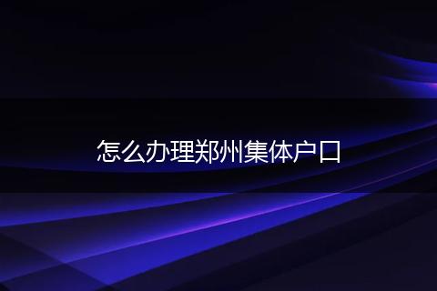 怎么办理郑州集体户口