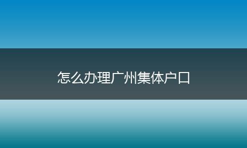 怎么办理广州集体户口