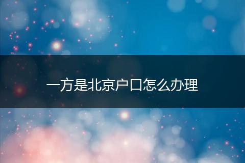 一方是北京户口怎么办理