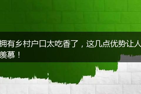 拥有乡村户口太吃香了，这几点优势让人羡慕！