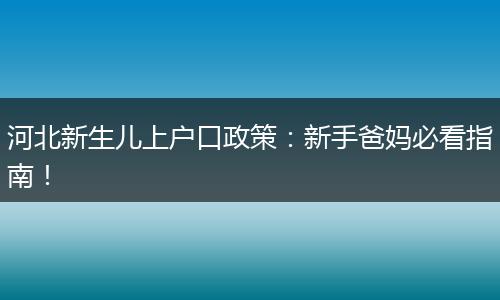 河北新生儿上户口政策：新手爸妈必看指南！